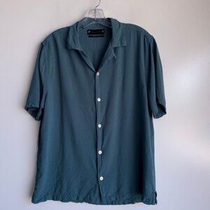 All Saints Venice Short Sleeve Camp Shirt Men’s Large Relaxed Fit Ramskull